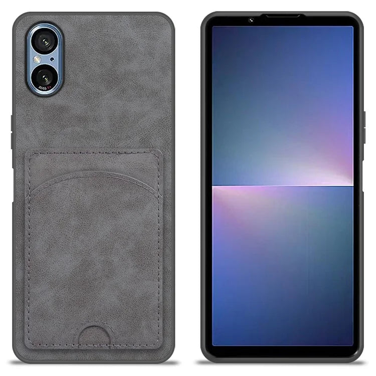 For Sony Xperia 5 V Kickstand Case Card Slot Leather Coated PC+TPU Hybrid Phone Cover