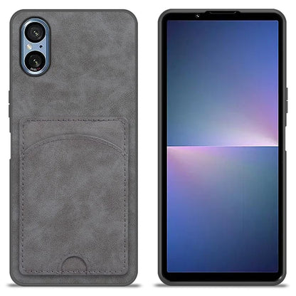 For Sony Xperia 5 V Kickstand Case Card Slot Leather Coated PC+TPU Hybrid Phone Cover