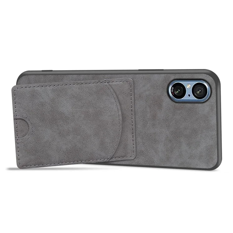 For Sony Xperia 5 V Kickstand Case Card Slot Leather Coated PC+TPU Hybrid Phone Cover