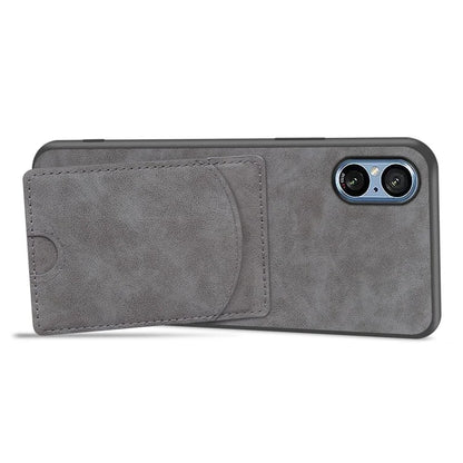 For Sony Xperia 5 V Kickstand Case Card Slot Leather Coated PC+TPU Hybrid Phone Cover