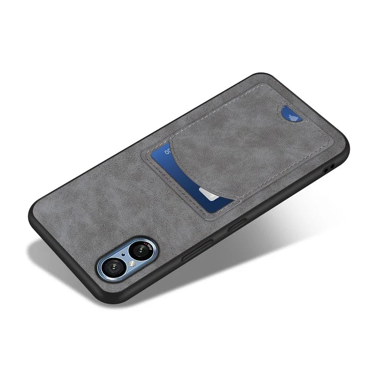 For Sony Xperia 5 V Kickstand Case Card Slot Leather Coated PC+TPU Hybrid Phone Cover