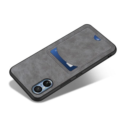 For Sony Xperia 5 V Kickstand Case Card Slot Leather Coated PC+TPU Hybrid Phone Cover