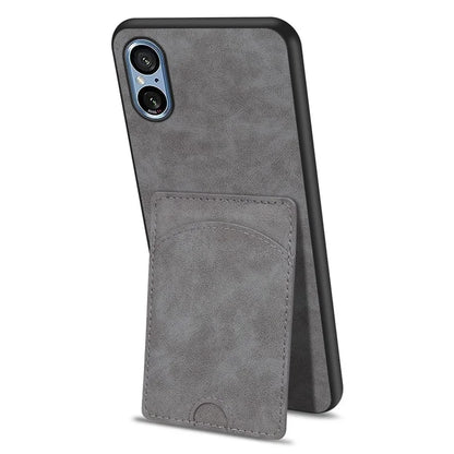 For Sony Xperia 5 V Kickstand Case Card Slot Leather Coated PC+TPU Hybrid Phone Cover