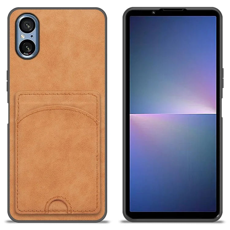 For Sony Xperia 5 V Kickstand Case Card Slot Leather Coated PC+TPU Hybrid Phone Cover