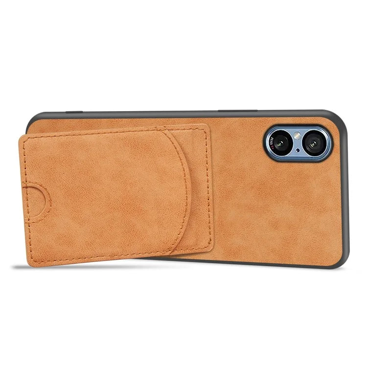 For Sony Xperia 5 V Kickstand Case Card Slot Leather Coated PC+TPU Hybrid Phone Cover