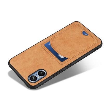 For Sony Xperia 5 V Kickstand Case Card Slot Leather Coated PC+TPU Hybrid Phone Cover