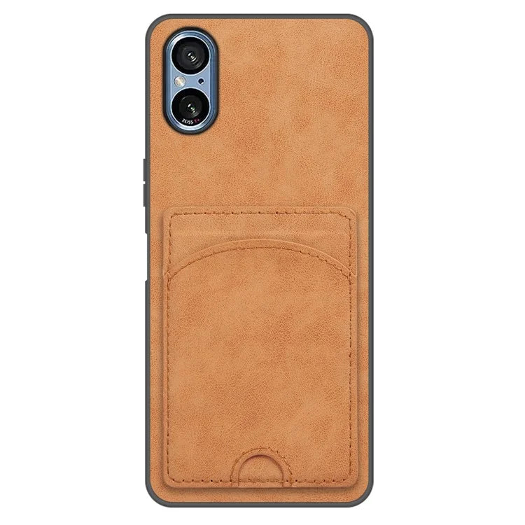 For Sony Xperia 5 V Kickstand Case Card Slot Leather Coated PC+TPU Hybrid Phone Cover