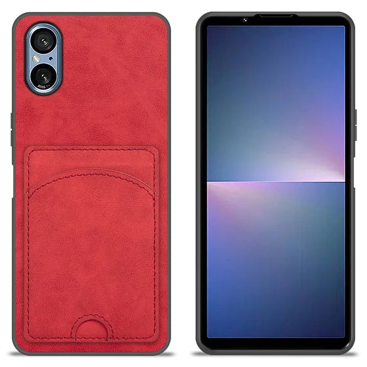 For Sony Xperia 5 V Kickstand Case Card Slot Leather Coated PC+TPU Hybrid Phone Cover