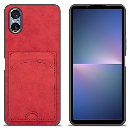 For Sony Xperia 5 V Kickstand Case Card Slot Leather Coated PC+TPU Hybrid Phone Cover