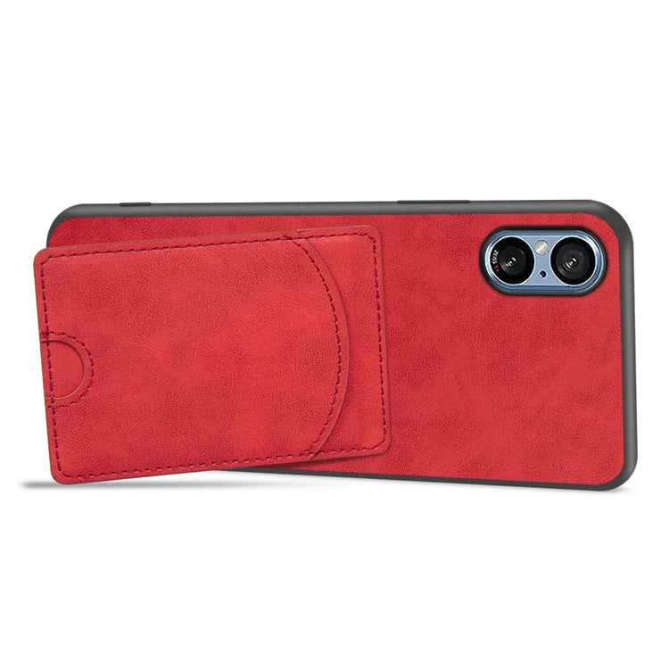 For Sony Xperia 5 V Kickstand Case Card Slot Leather Coated PC+TPU Hybrid Phone Cover