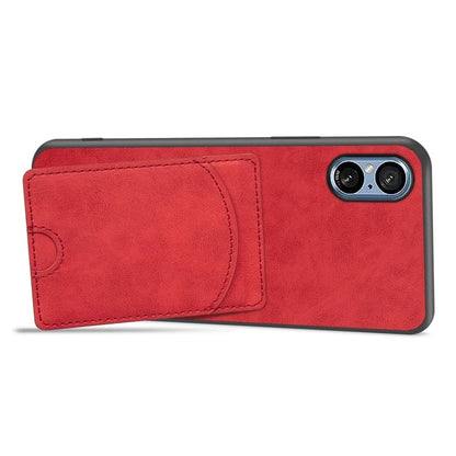 For Sony Xperia 5 V Kickstand Case Card Slot Leather Coated PC+TPU Hybrid Phone Cover