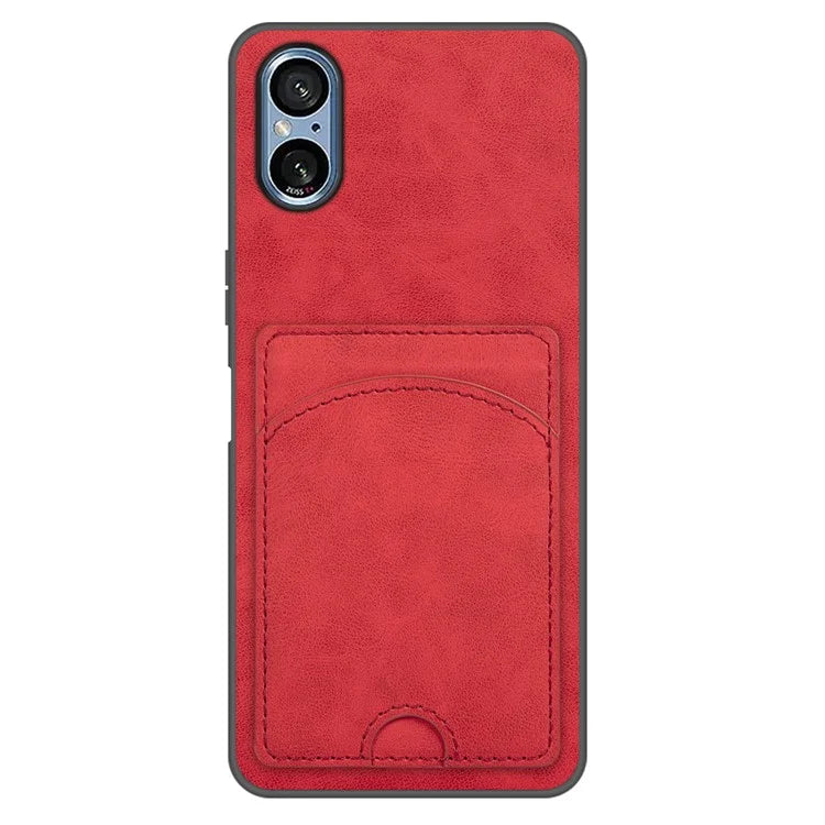 For Sony Xperia 5 V Kickstand Case Card Slot Leather Coated PC+TPU Hybrid Phone Cover