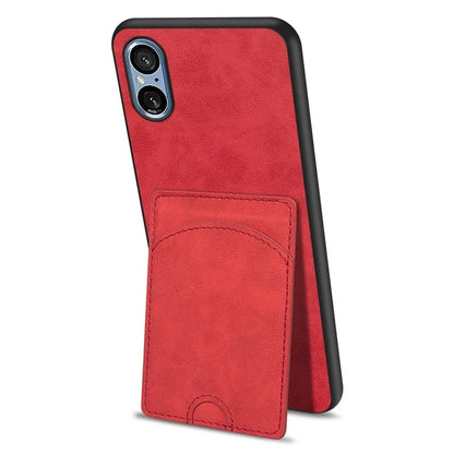 For Sony Xperia 5 V Kickstand Case Card Slot Leather Coated PC+TPU Hybrid Phone Cover