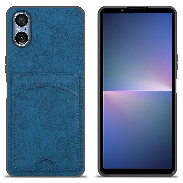 For Sony Xperia 5 V Kickstand Case Card Slot Leather Coated PC+TPU Hybrid Phone Cover