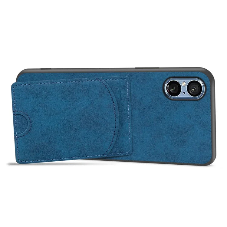 For Sony Xperia 5 V Kickstand Case Card Slot Leather Coated PC+TPU Hybrid Phone Cover