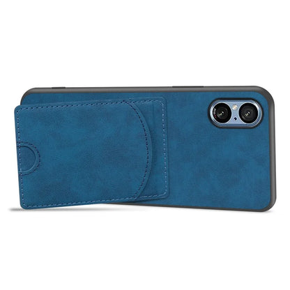 For Sony Xperia 5 V Kickstand Case Card Slot Leather Coated PC+TPU Hybrid Phone Cover