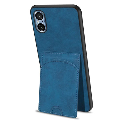 For Sony Xperia 5 V Kickstand Case Card Slot Leather Coated PC+TPU Hybrid Phone Cover