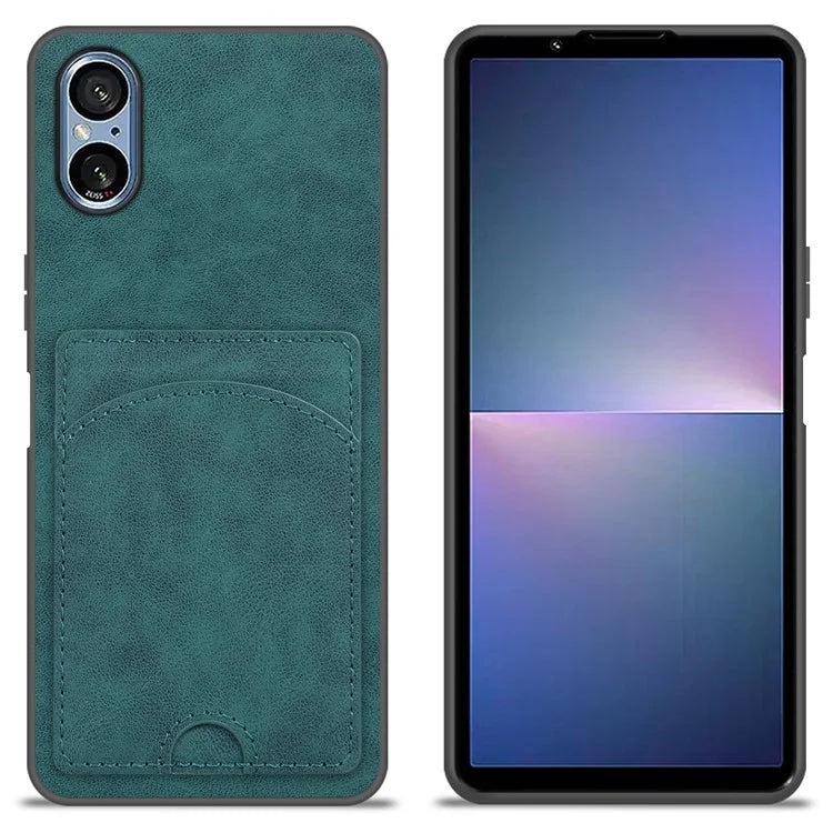 For Sony Xperia 5 V Kickstand Case Card Slot Leather Coated PC+TPU Hybrid Phone Cover
