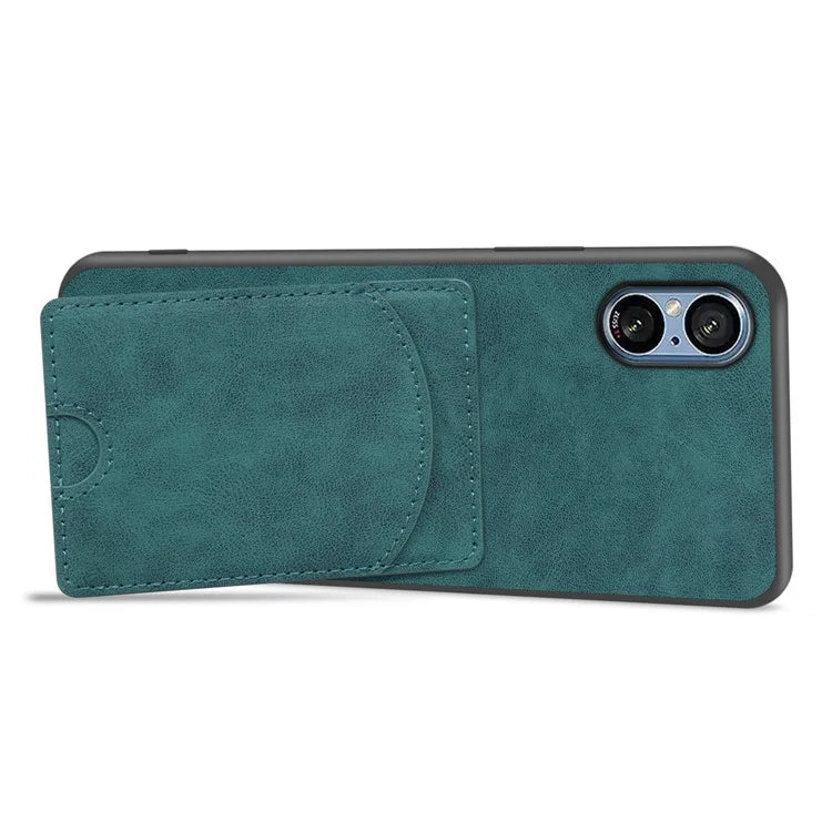For Sony Xperia 5 V Kickstand Case Card Slot Leather Coated PC+TPU Hybrid Phone Cover