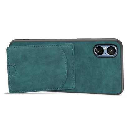 For Sony Xperia 5 V Kickstand Case Card Slot Leather Coated PC+TPU Hybrid Phone Cover