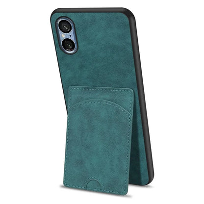 For Sony Xperia 5 V Kickstand Case Card Slot Leather Coated PC+TPU Hybrid Phone Cover