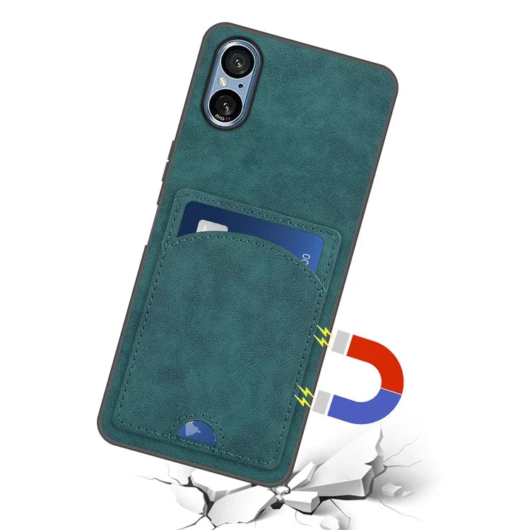 For Sony Xperia 5 V Kickstand Case Card Slot Leather Coated PC+TPU Hybrid Phone Cover