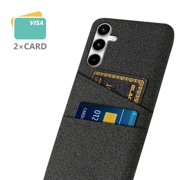 For Samsung Galaxy A25 5G (Global) (161.0 x 76.5 x 8.3mm) Case 2 Card Slots Cloth+PC Hard Protective Cover