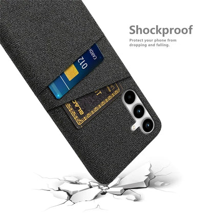 For Samsung Galaxy A25 5G (Global) (161.0 x 76.5 x 8.3mm) Case 2 Card Slots Cloth+PC Hard Protective Cover