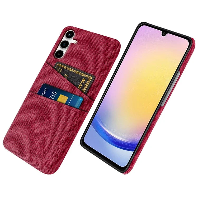 For Samsung Galaxy A25 5G (Global) (161.0 x 76.5 x 8.3mm) Case 2 Card Slots Cloth+PC Hard Protective Cover
