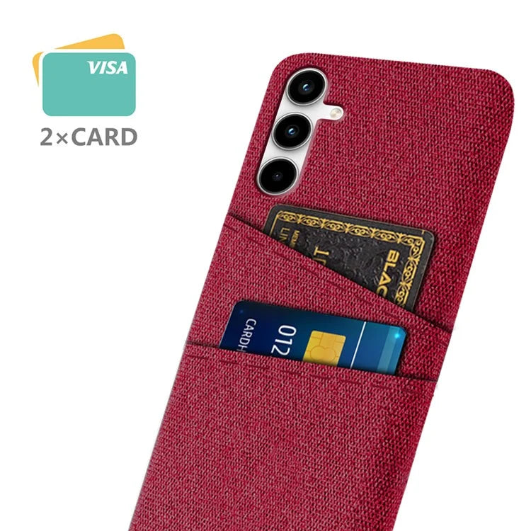 For Samsung Galaxy A25 5G (Global) (161.0 x 76.5 x 8.3mm) Case 2 Card Slots Cloth+PC Hard Protective Cover