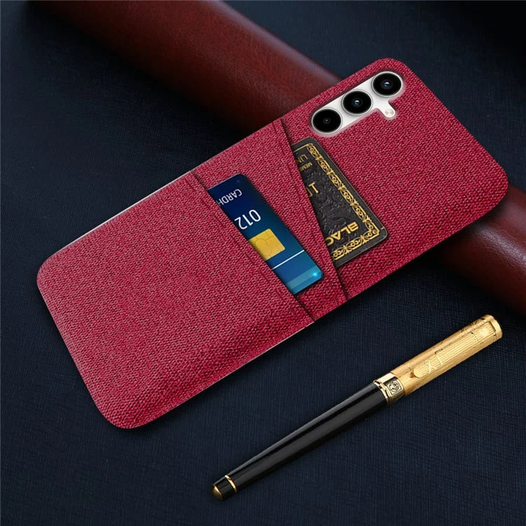 For Samsung Galaxy A25 5G (Global) (161.0 x 76.5 x 8.3mm) Case 2 Card Slots Cloth+PC Hard Protective Cover