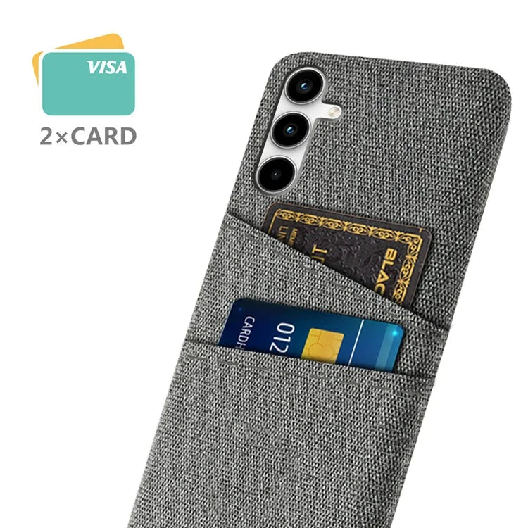 For Samsung Galaxy A25 5G (Global) (161.0 x 76.5 x 8.3mm) Case 2 Card Slots Cloth+PC Hard Protective Cover