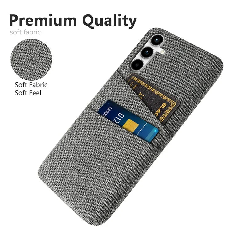 For Samsung Galaxy A25 5G (Global) (161.0 x 76.5 x 8.3mm) Case 2 Card Slots Cloth+PC Hard Protective Cover