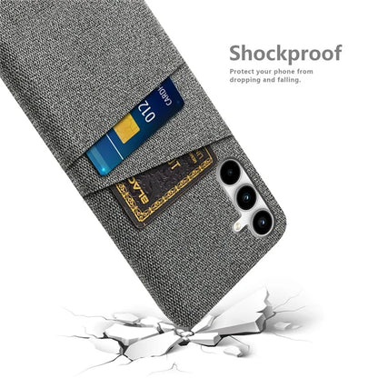 For Samsung Galaxy A25 5G (Global) (161.0 x 76.5 x 8.3mm) Case 2 Card Slots Cloth+PC Hard Protective Cover