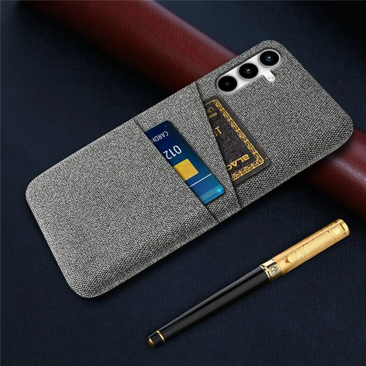 For Samsung Galaxy A25 5G (Global) (161.0 x 76.5 x 8.3mm) Case 2 Card Slots Cloth+PC Hard Protective Cover