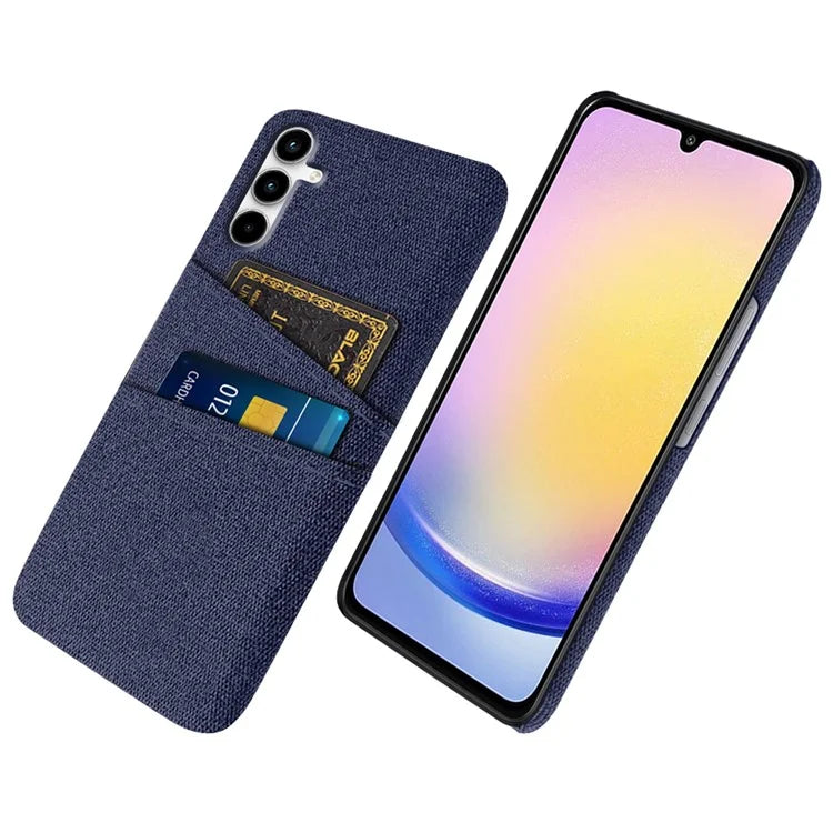 For Samsung Galaxy A25 5G (Global) (161.0 x 76.5 x 8.3mm) Case 2 Card Slots Cloth+PC Hard Protective Cover