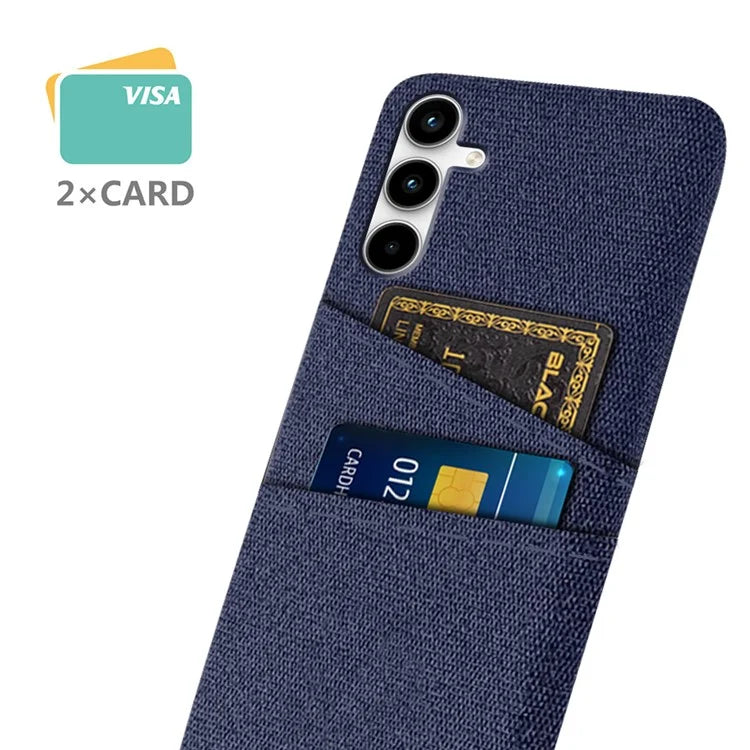 For Samsung Galaxy A25 5G (Global) (161.0 x 76.5 x 8.3mm) Case 2 Card Slots Cloth+PC Hard Protective Cover