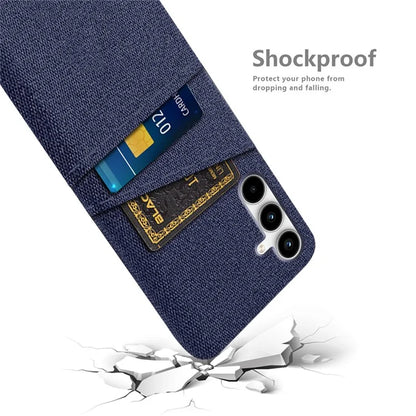 For Samsung Galaxy A25 5G (Global) (161.0 x 76.5 x 8.3mm) Case 2 Card Slots Cloth+PC Hard Protective Cover