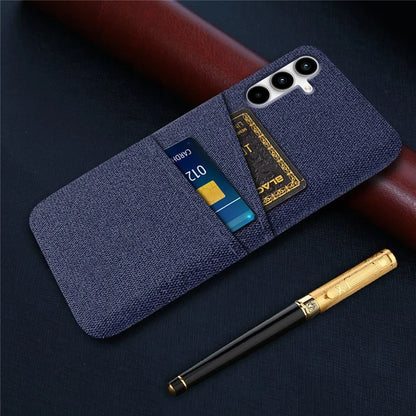 For Samsung Galaxy A25 5G (Global) (161.0 x 76.5 x 8.3mm) Case 2 Card Slots Cloth+PC Hard Protective Cover