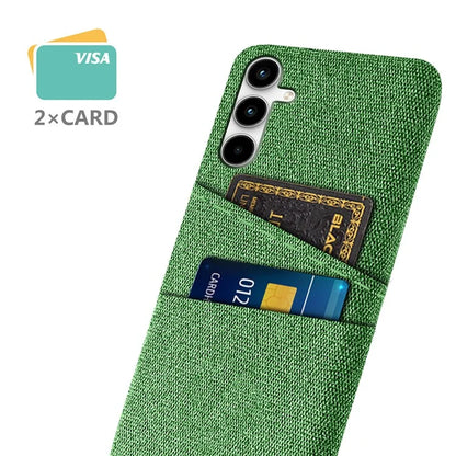 For Samsung Galaxy A25 5G (Global) (161.0 x 76.5 x 8.3mm) Case 2 Card Slots Cloth+PC Hard Protective Cover