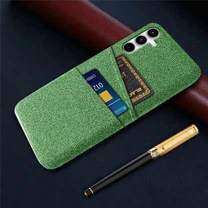 For Samsung Galaxy A25 5G (Global) (161.0 x 76.5 x 8.3mm) Case 2 Card Slots Cloth+PC Hard Protective Cover