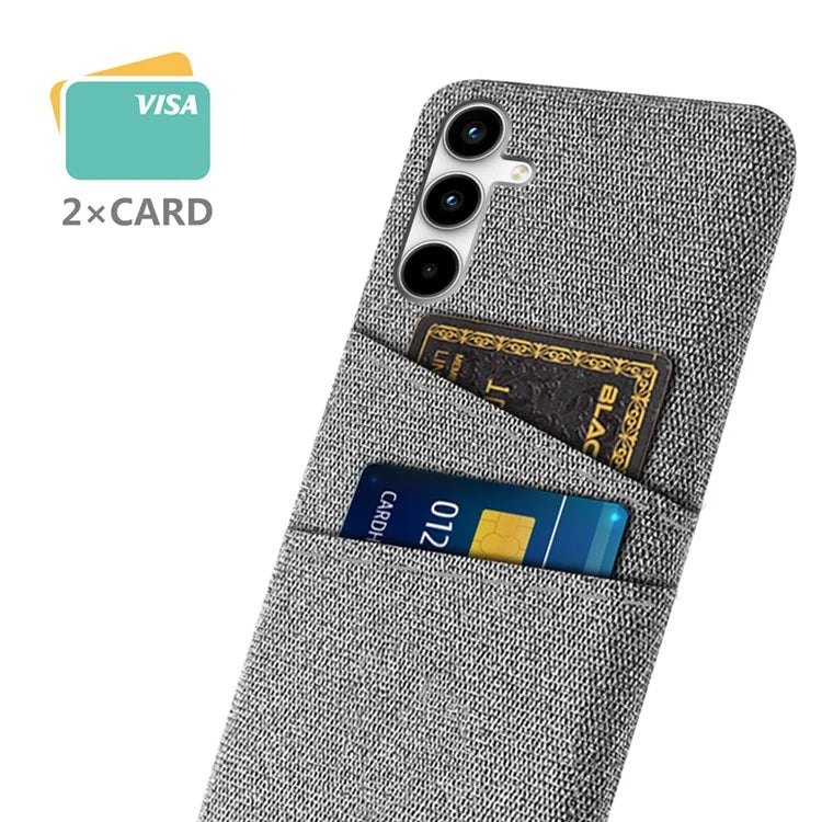 For Samsung Galaxy A25 5G (Global) (161.0 x 76.5 x 8.3mm) Case 2 Card Slots Cloth+PC Hard Protective Cover
