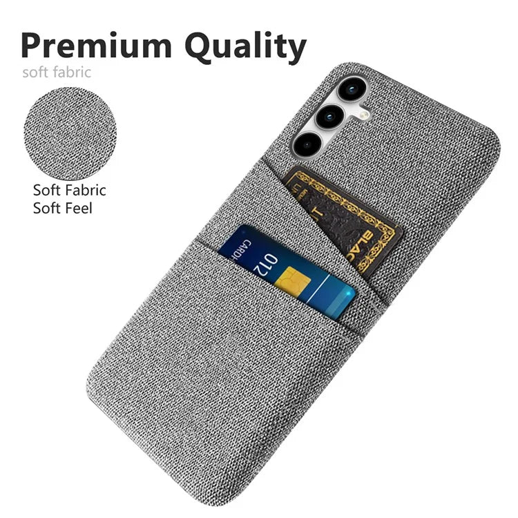 For Samsung Galaxy A25 5G (Global) (161.0 x 76.5 x 8.3mm) Case 2 Card Slots Cloth+PC Hard Protective Cover