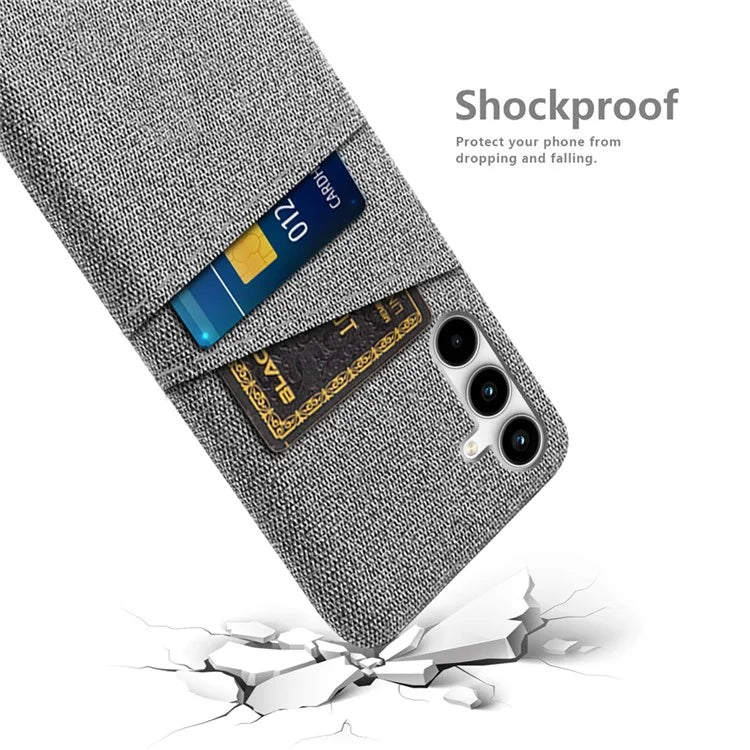 For Samsung Galaxy A25 5G (Global) (161.0 x 76.5 x 8.3mm) Case 2 Card Slots Cloth+PC Hard Protective Cover