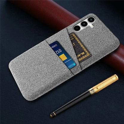 For Samsung Galaxy A25 5G (Global) (161.0 x 76.5 x 8.3mm) Case 2 Card Slots Cloth+PC Hard Protective Cover