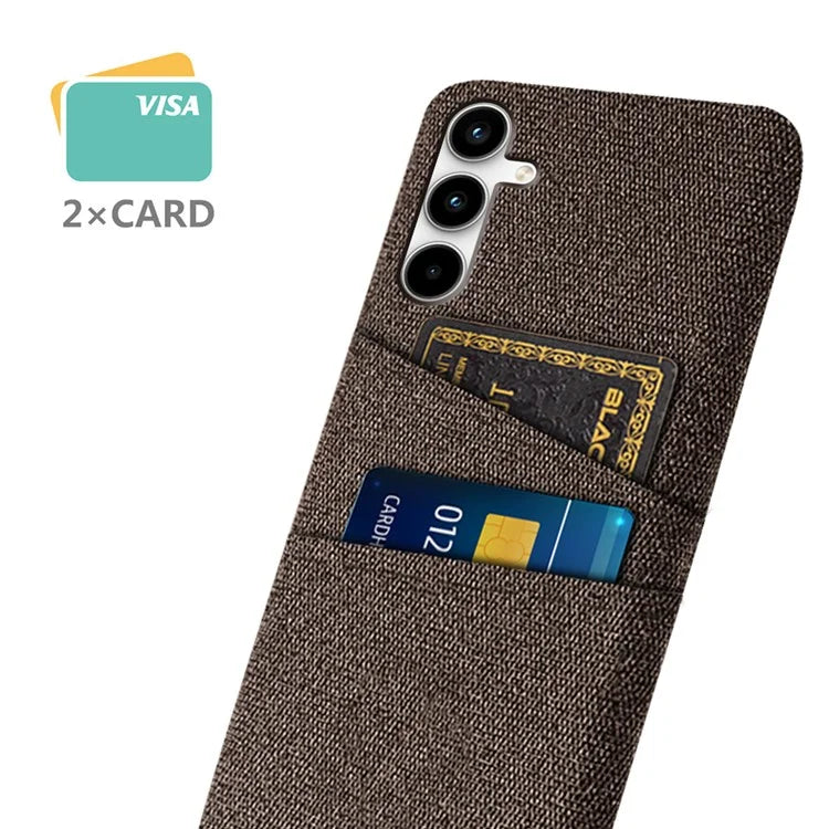 For Samsung Galaxy A25 5G (Global) (161.0 x 76.5 x 8.3mm) Case 2 Card Slots Cloth+PC Hard Protective Cover