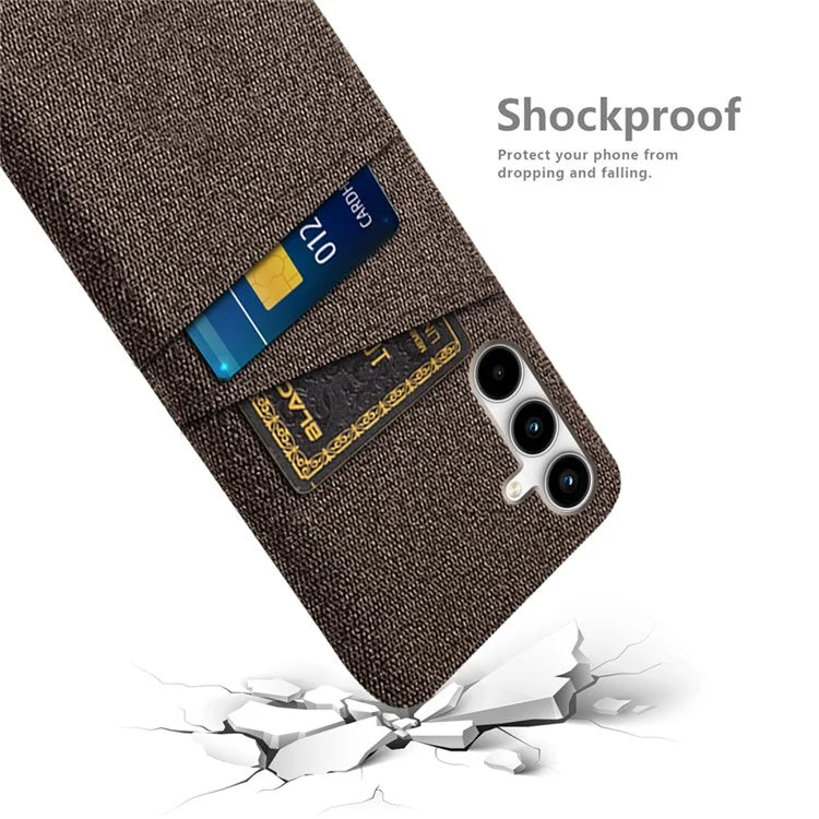 For Samsung Galaxy A25 5G (Global) (161.0 x 76.5 x 8.3mm) Case 2 Card Slots Cloth+PC Hard Protective Cover