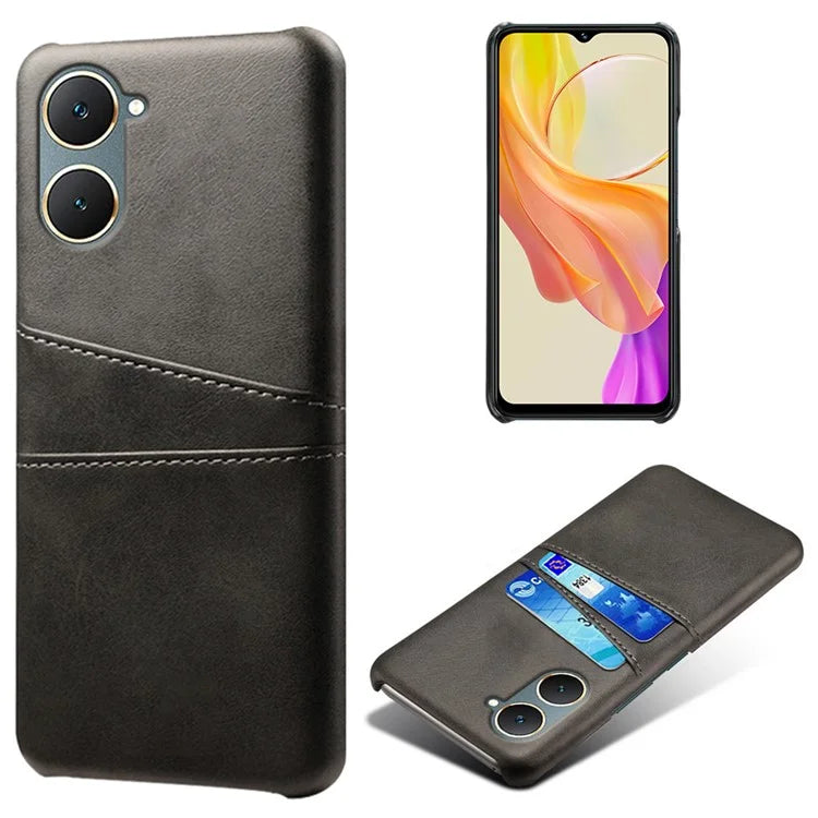 For vivo Y03 Case Card Holders Drop-proof Leather+PC Phone Cover