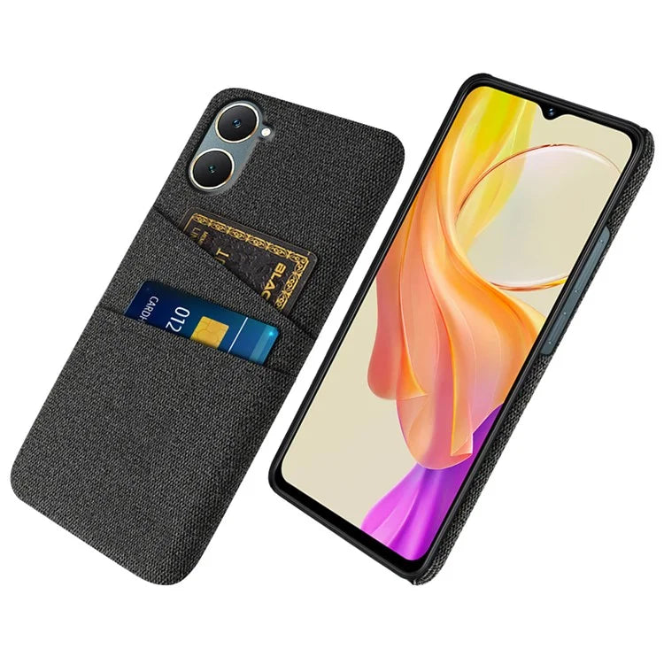 For vivo Y03 Case Cloth+PC Dual Layer Protective Phone Cover with 2 Card Slots
