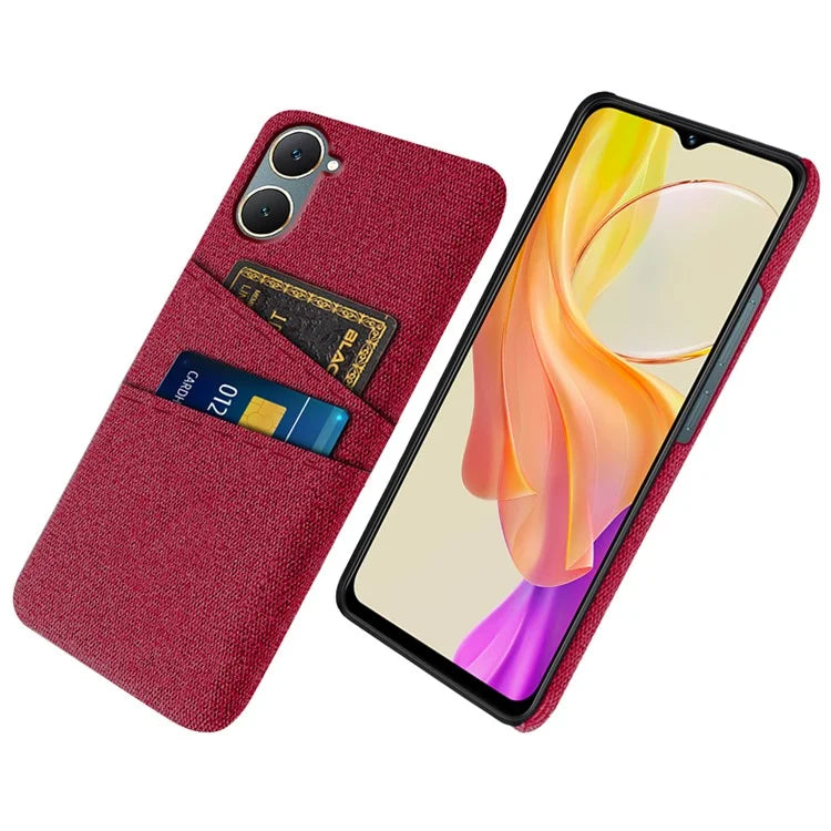 For vivo Y03 Case Cloth+PC Dual Layer Protective Phone Cover with 2 Card Slots